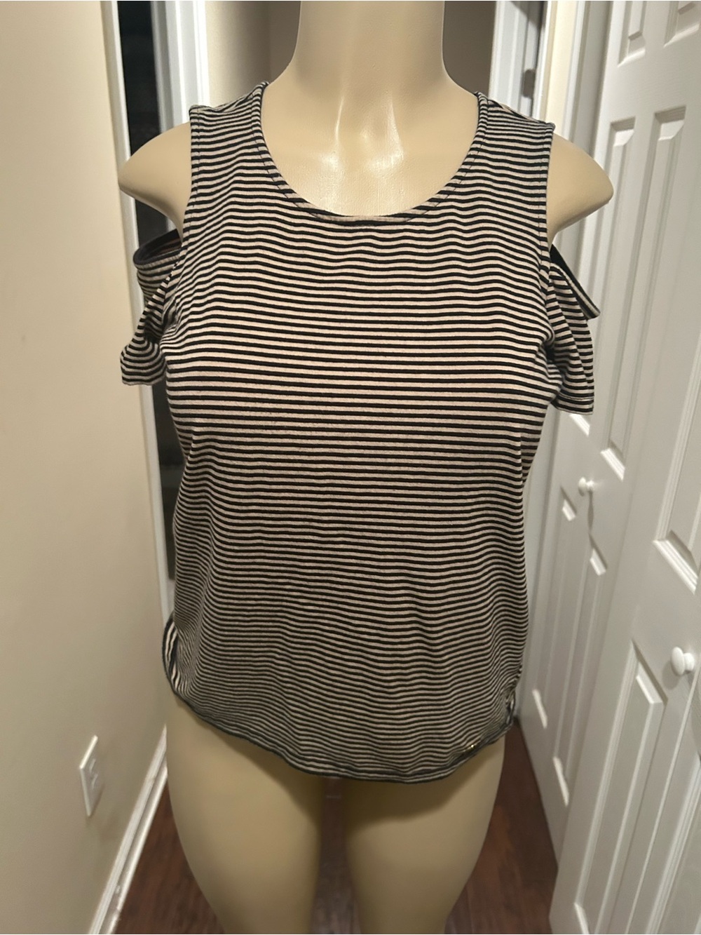 Micheal korsStriped Cold-Shoulder Tank Top - Black & White